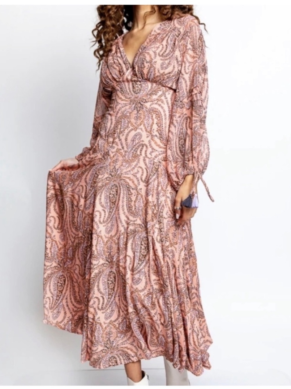 Free People Mirage Boho Printed Maxi Dress in Orange Maxikjole size 10 - Picture 11 of 16